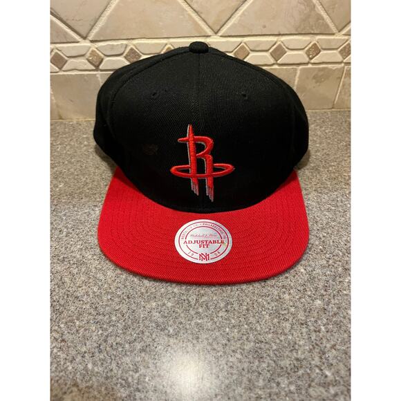 Mitchell & Ness Houston Rockets Pop Block Black/Red Adjustable Snapback Hat Cap - Picture 1 of 3